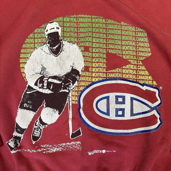 Vintage Montreal Canadiens Sweatshirt Crewneck Sportacus Size Large Red 90s READ - Picture 3 of 7